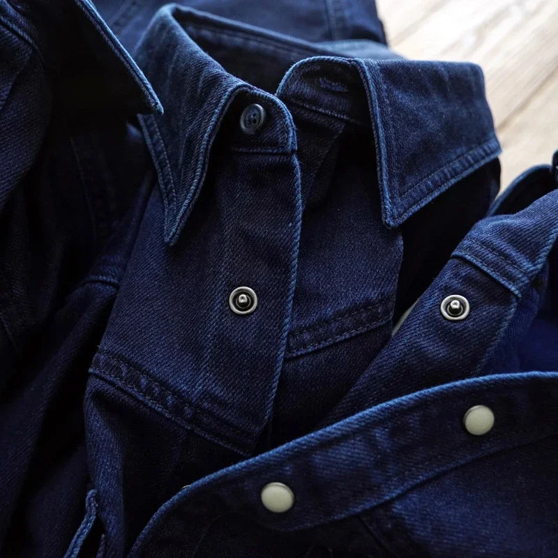 Sauce Zhan Mens Shirt  Westem Cowboy Double Dye Denim Shirt Shirts for Men Long Sleeve Regular Fit