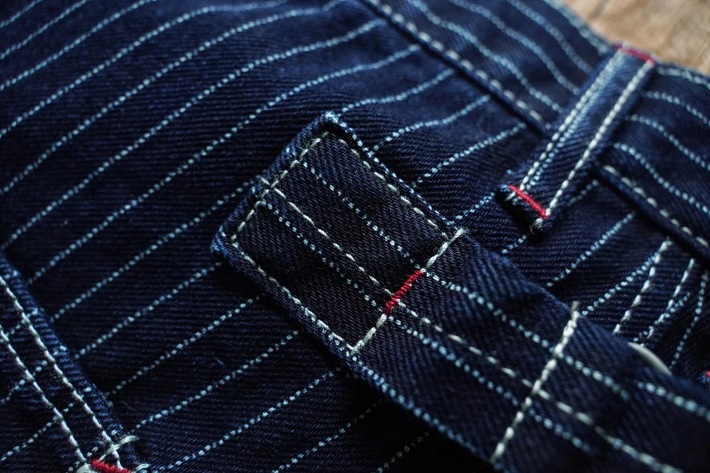 Sauce Zhan Mens Vintage Indigo Wabash Jeans Striped Selvedge Workwear Jeans - Men's American Classic Relax Fit Straight Leg
