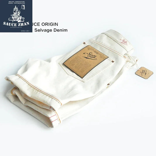 SAUCE ORIGIN  White Jeans Color Point Shorts Man Raw Denim Selvedge Denim Jeans