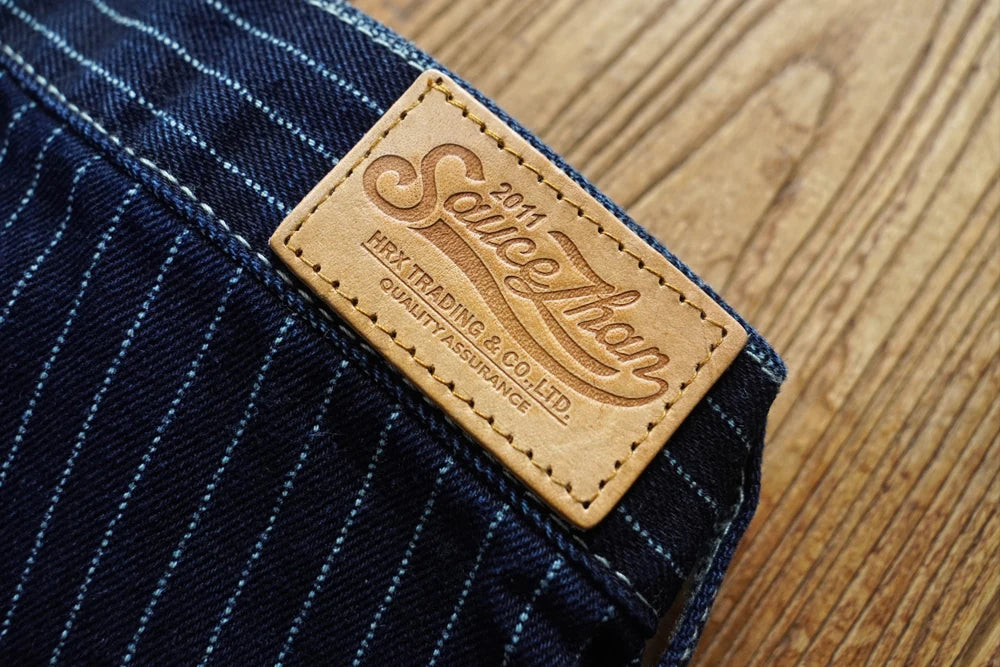 Sauce Zhan Mens Vintage Indigo Wabash Jeans Striped Selvedge Workwear Jeans - Men's American Classic Relax Fit Straight Leg