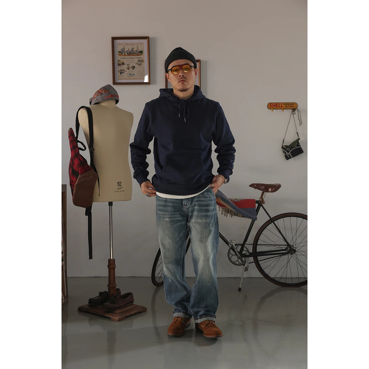 BOB DONG Cotton Fleece Hoodie Men's Casual Plain Hooded Sweatshirt Black & Navy