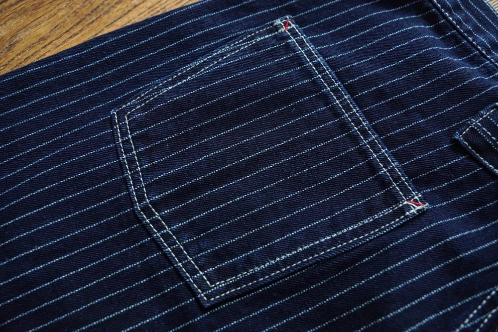 Sauce Zhan Mens Vintage Indigo Wabash Jeans Striped Selvedge Workwear Jeans - Men's American Classic Relax Fit Straight Leg