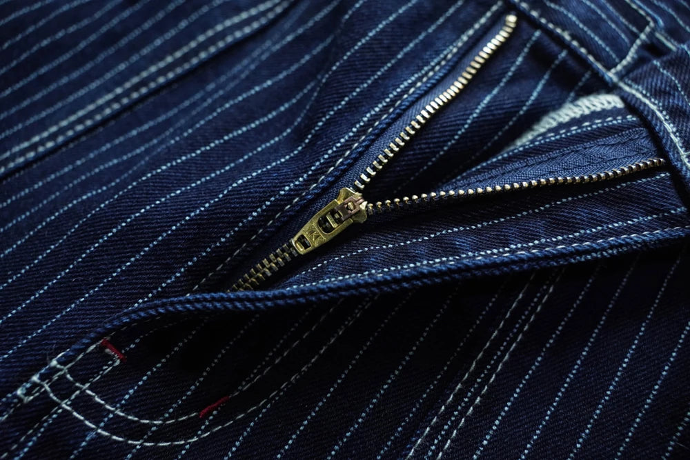 Sauce Zhan Mens Vintage Indigo Wabash Jeans Striped Selvedge Workwear Jeans - Men's American Classic Relax Fit Straight Leg