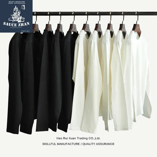 SauceZhan Tops & Tees Men's t-shirt Thick Cotton t-shirt for men Solid color  long sleeve Double-woven fabric Anti-shrinkage