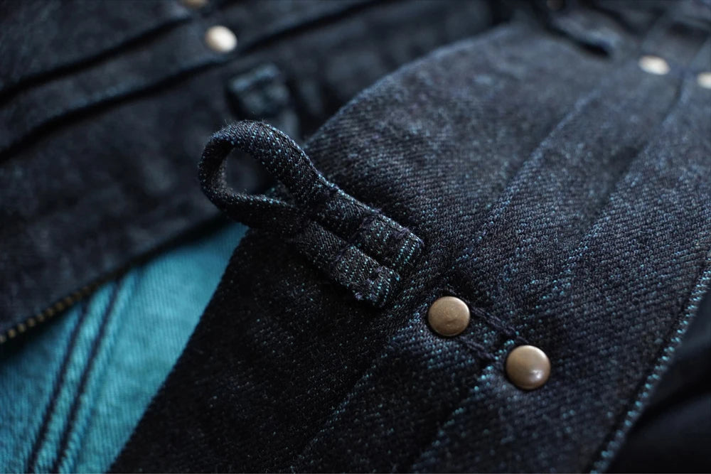 Sauce Zhan Mans Jacket Indigo Selvedge Denim Jacket Jean Jacket Men Vintage Chinese Style Knot Button Loose Fit