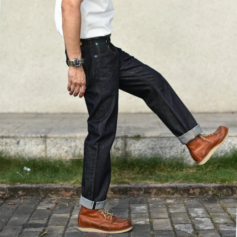 Sauce Zhan SZ6601-10OZ Men Jeans Selvedge Sanforized Denim Jeans Summer Indigo Jeans for Man Regular Fit Straight Leg 10 Oz