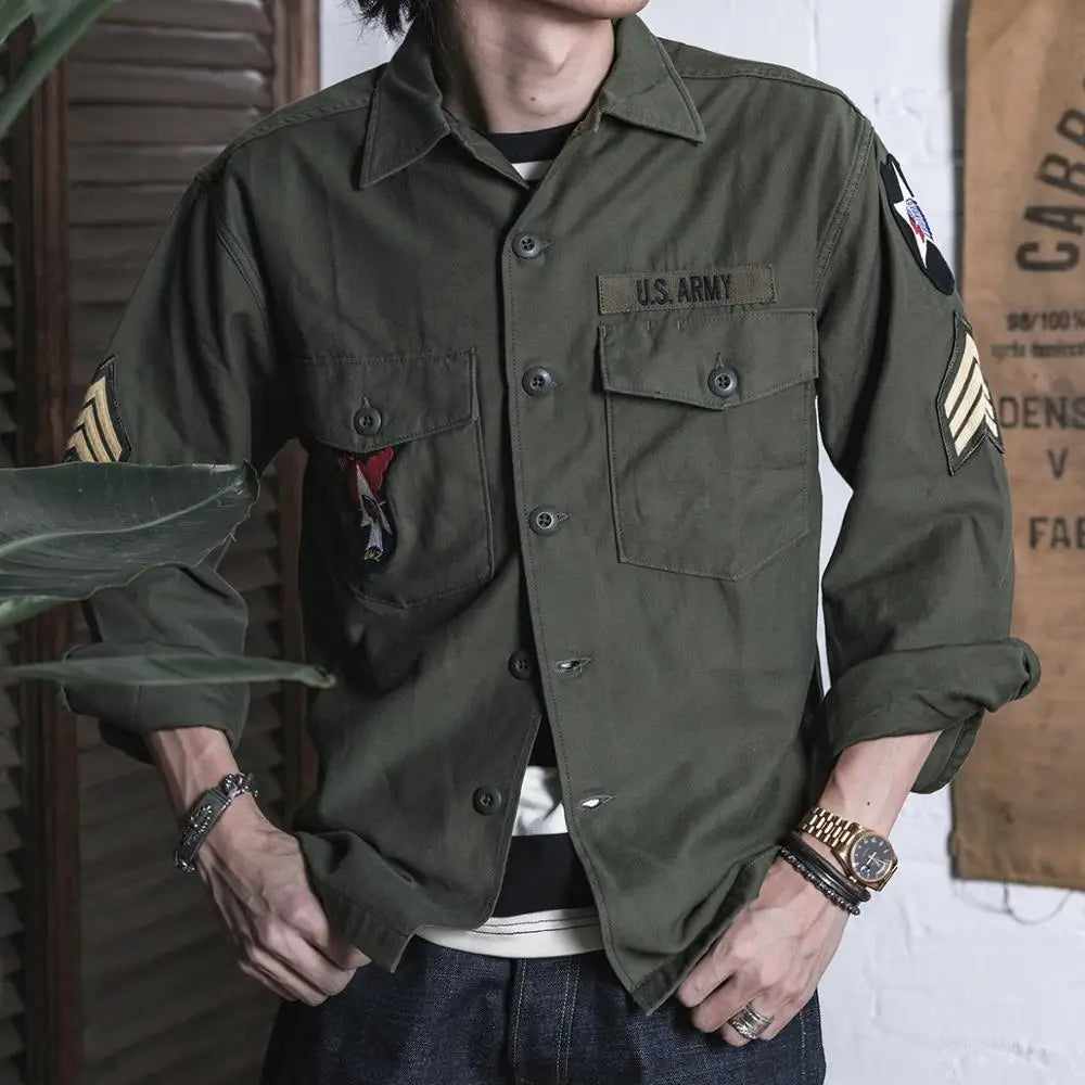 NON STOCK OG-107 Vietnam War Long Sleeve Shirt Cotton Satin Military Style Overshirt