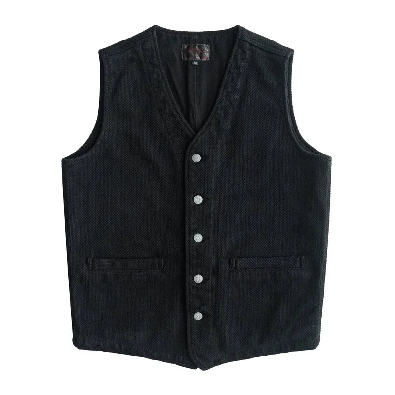 Sauce Zhan Men's Suit Vest Sashiko Vintage Blazer Vest Thick and Durable Waistcoat Regular Fit