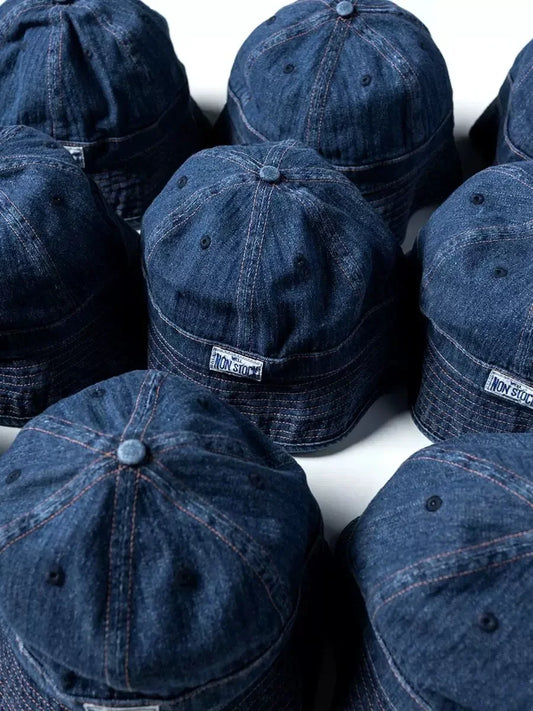 Non Stock HBT Denim Dome Bucket Hat Washed Cotton Fisherman Cap For Daily Casual Vacation