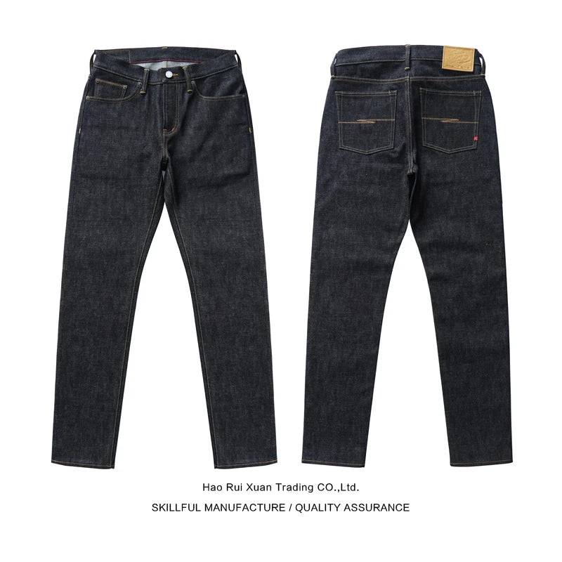 SAUCE ORIGIN 1A910-AG Mens Jeans Selvedge Denim Jeans for Man Silver Button Slim Fit Handmade 15 Oz