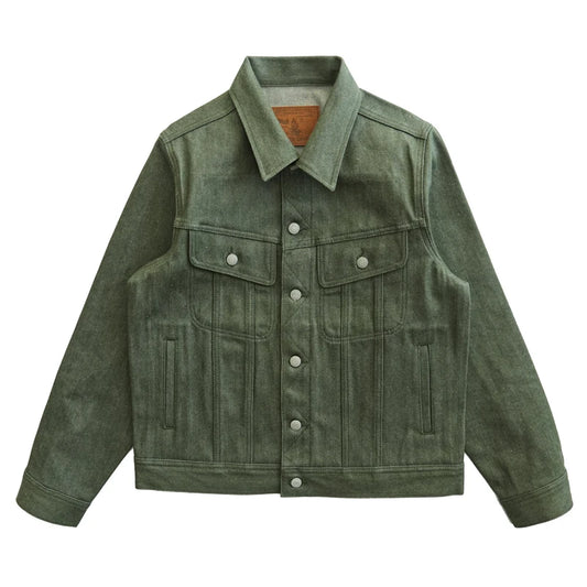 Sauce Zhan 540XX Mans Cusual Jacket Vulcanized green Selvedge Sanforized  Denim Jacket 14 Oz Loose Fit