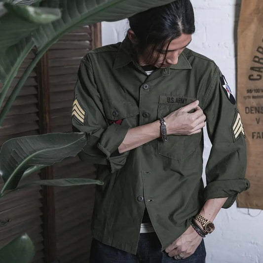 NON STOCK OG-107 Vietnam War Long Sleeve Shirt Cotton Satin Military Style Overshirt