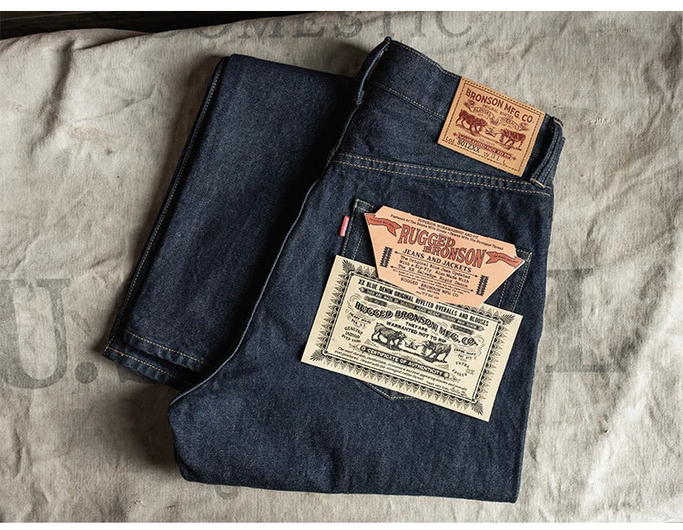 Rugged Bronson Zipper Fly 801ZXX Men's Jeans 1954 Sanforized Selvedge Denim Pants