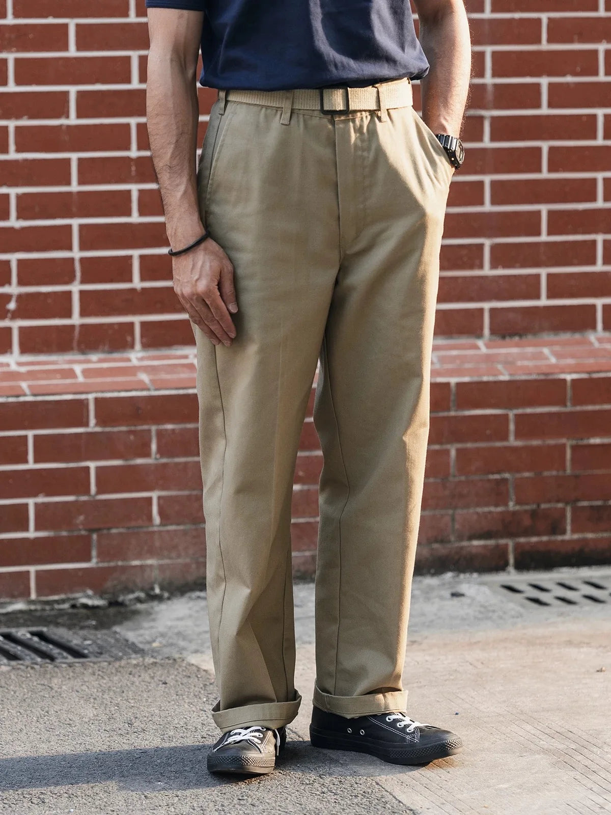 Non Stock Cotton Polyester Work Pants Relaxed Straight Cut High Waist Casual Trousers For Men