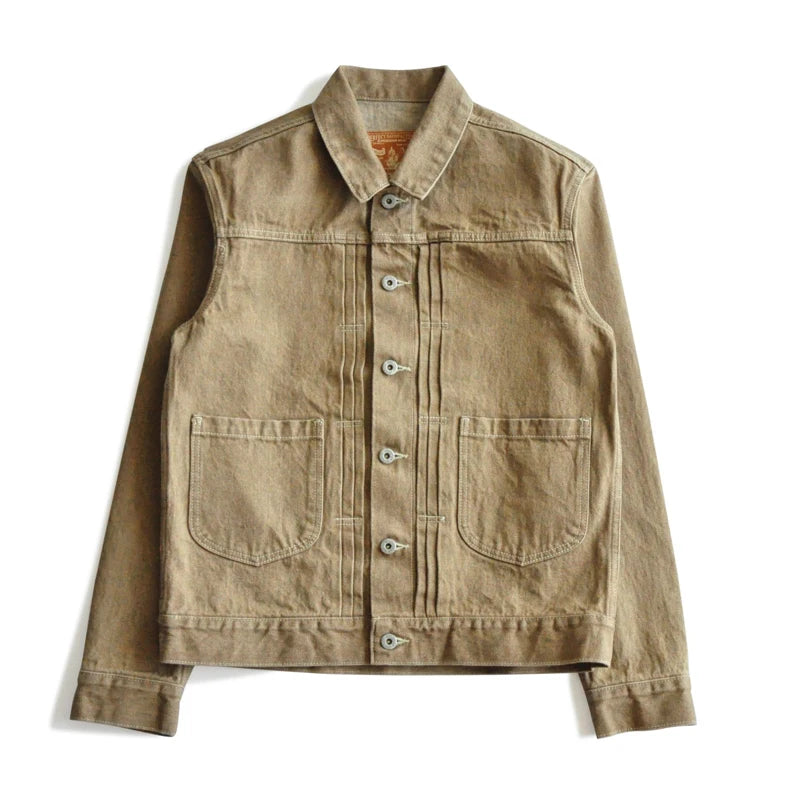 SauceZhan Vulcanization Denim Jacket Khaki Jeans Jacket Selvedge Denim Jacket Jacket Man Casual Men's Jacket Slim fit jacket