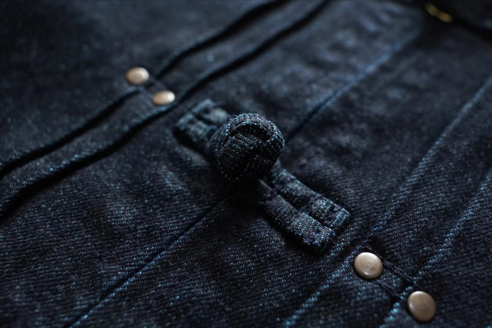 Sauce Zhan Mans Jacket Indigo Selvedge Denim Jacket Jean Jacket Men Vintage Chinese Style Knot Button Loose Fit