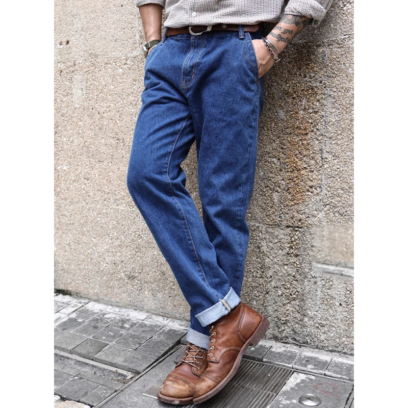 Saucezhan  315XX-18SX Men Jeans Washed Jeans Selvedge Denim Jeans for Men Distressed Jeans Taper Fit  Zipper Fly  18 oz