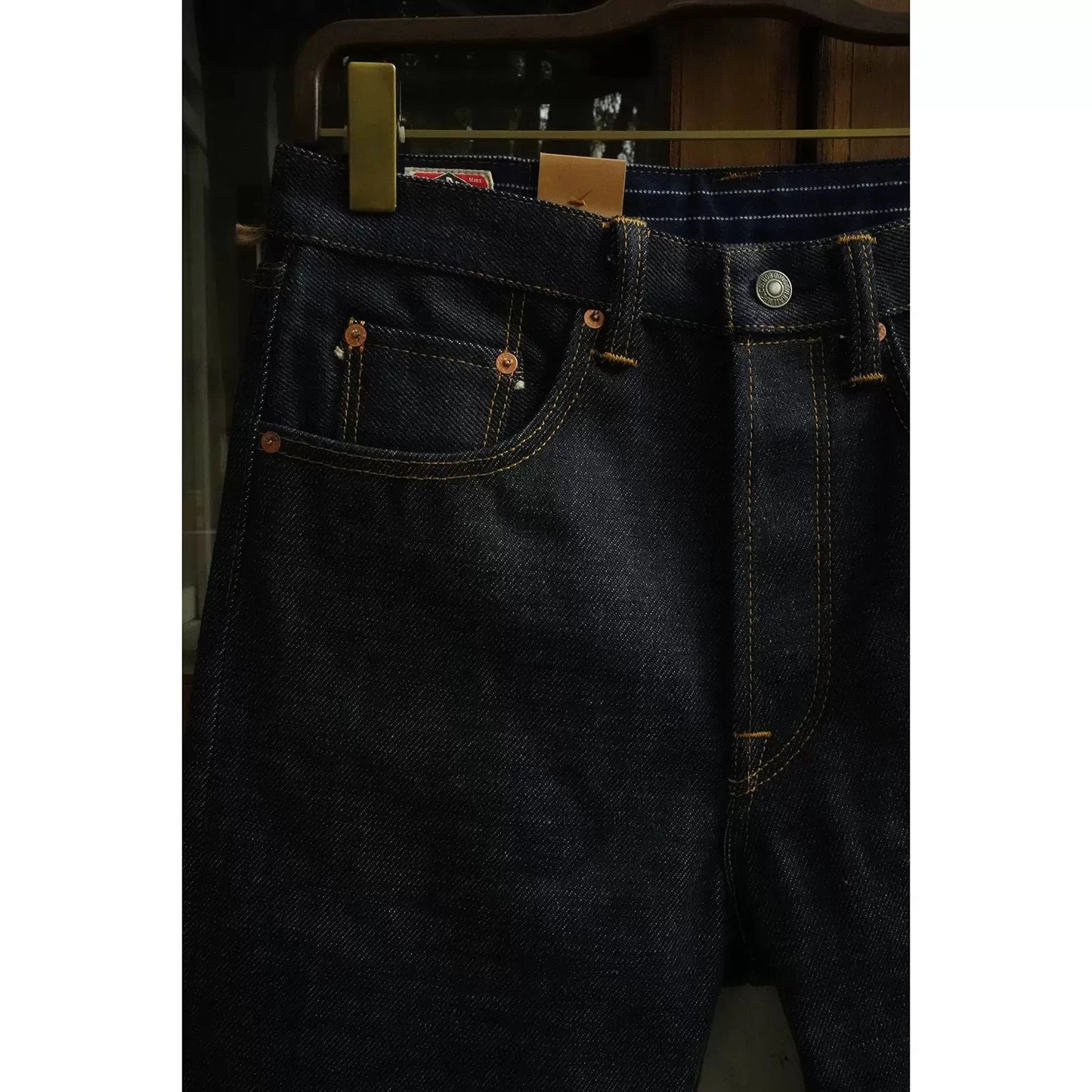 BOB DONG N235 Rigid Men's Jeans 22oz Raw Selvage Denim Pants Straight Leg