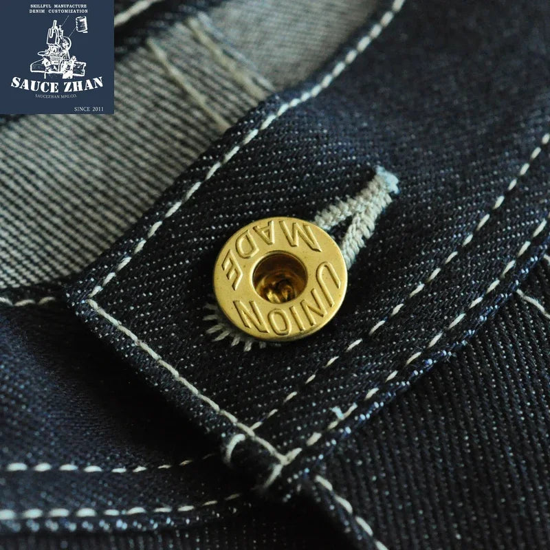 SauceZhan 266XX Mans Shorts Jeans Selvedge Denim Knee Length Mens Jeans Indigo Straight Fit 12.5 Oz