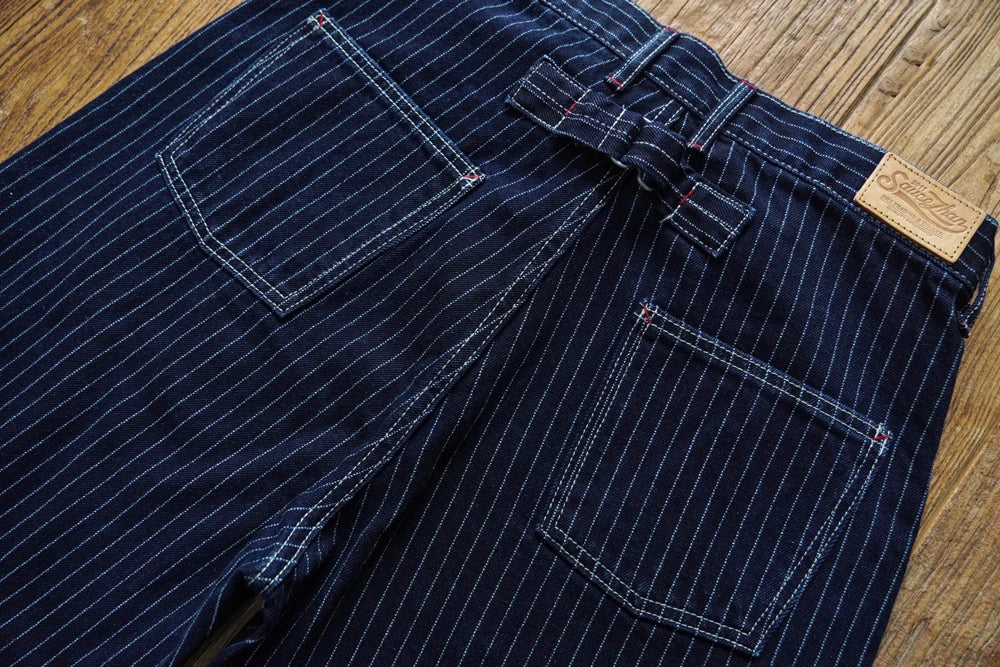 Sauce Zhan Mens Vintage Indigo Wabash Jeans Striped Selvedge Workwear Jeans - Men's American Classic Relax Fit Straight Leg