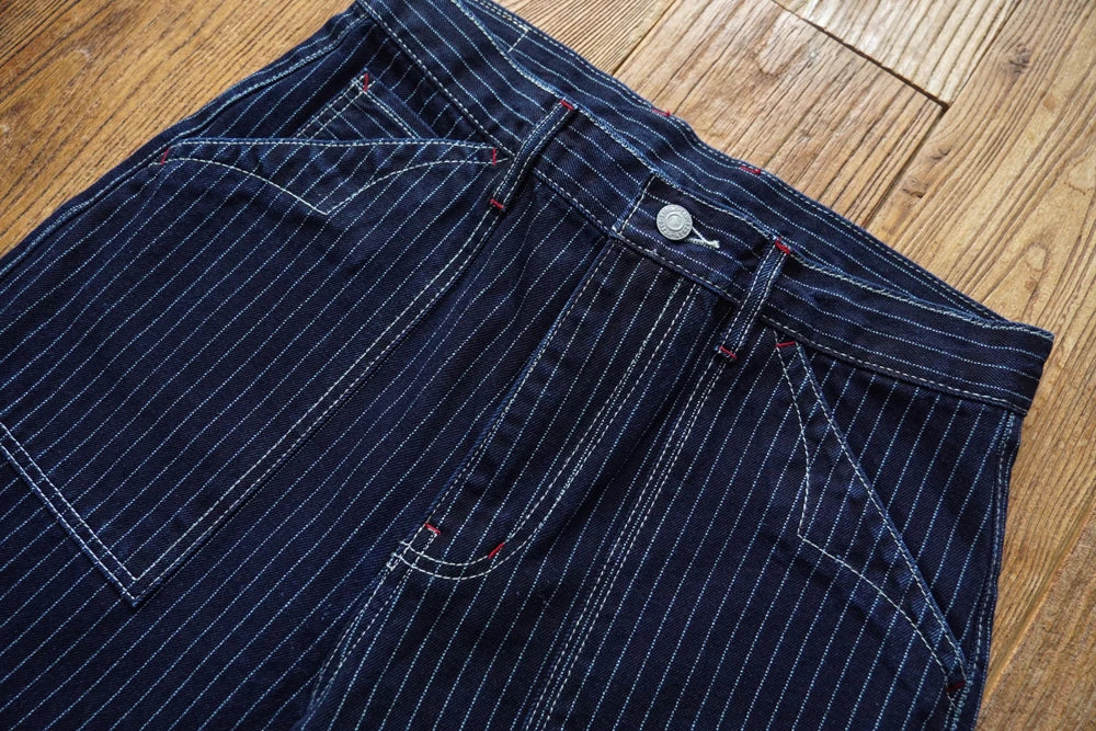 Sauce Zhan Mens Vintage Indigo Wabash Jeans Striped Selvedge Workwear Jeans - Men's American Classic Relax Fit Straight Leg