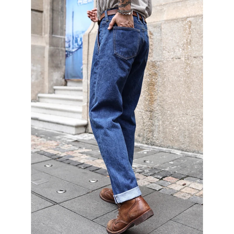 Saucezhan  315XX-18SX Men Jeans Washed Jeans Selvedge Denim Jeans for Men Distressed Jeans Taper Fit  Zipper Fly  18 oz