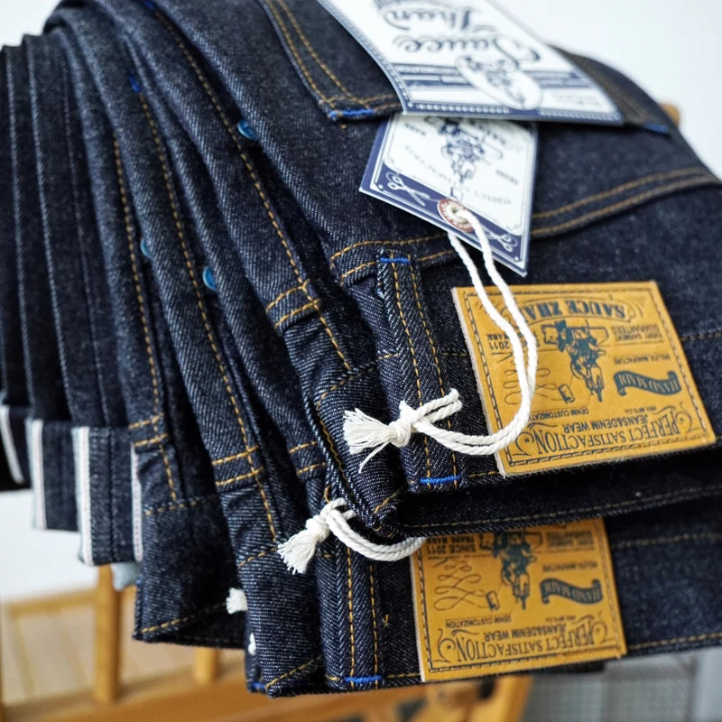 Sauce Zhan SZ6601-10OZ Men Jeans Selvedge Sanforized Denim Jeans Summer Indigo Jeans for Man Regular Fit Straight Leg 10 Oz