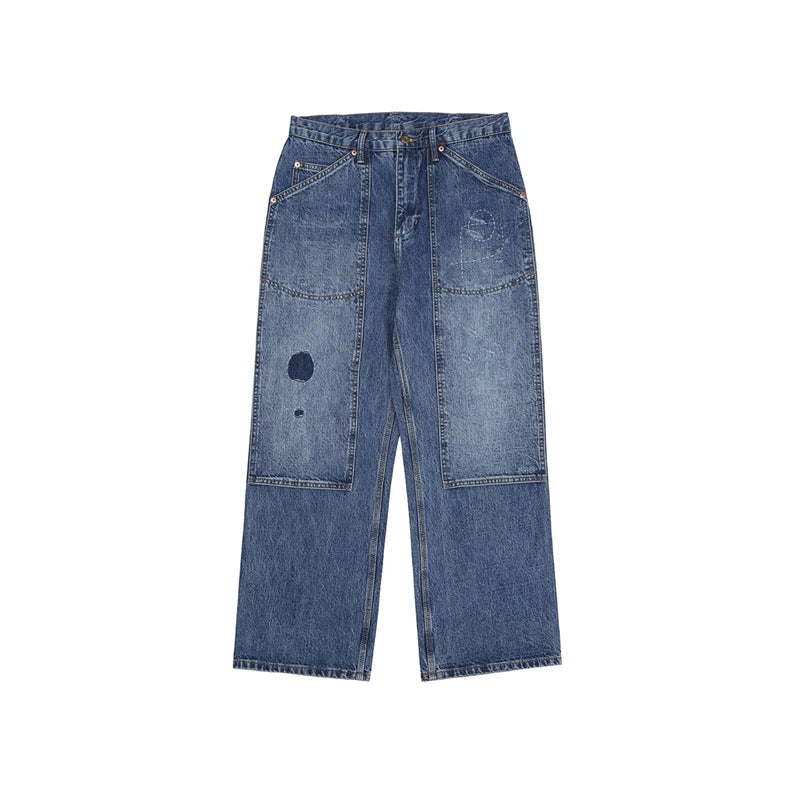Second Order Double Knee Carpenter Jean Washed Selvage Denim Work Pants For Men