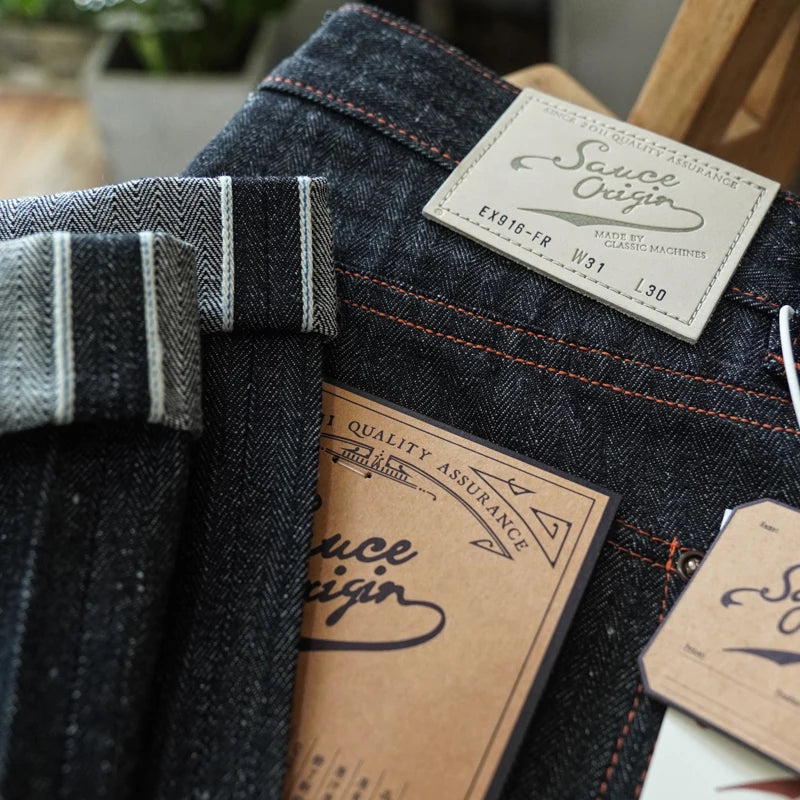 Sauce Origin EX916-FR Men's Jeans Ramie Summer Selvedge Denim Silver Button Regular Fit Straight Leg 10 OZ