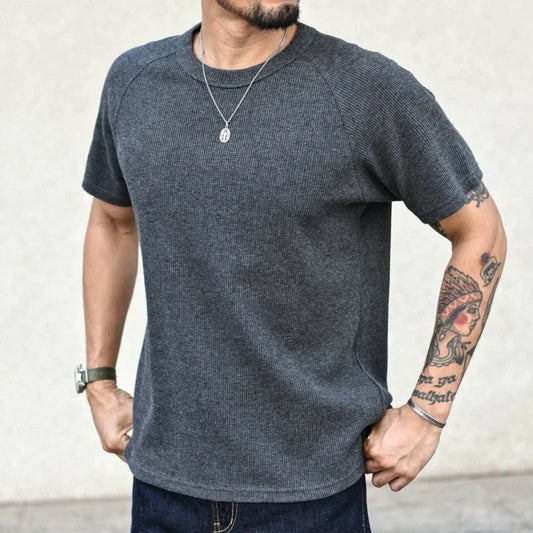 Sauce Zhan Tops & Tees Mans T Shirt  WAFFLE PATTERN O-Neck Short Sleeve T-shirt Pure Cotton Loose Fit 230 g