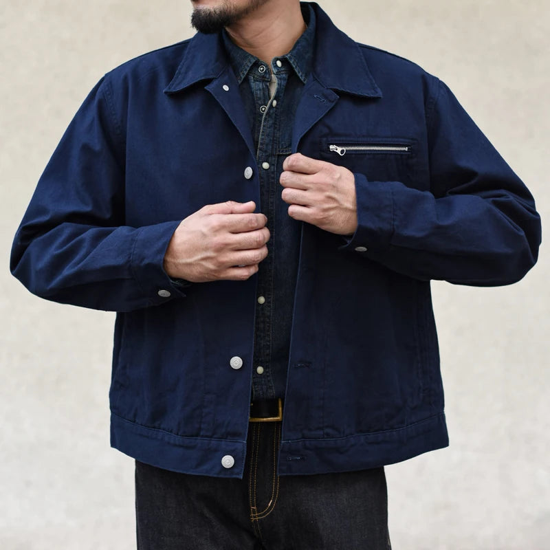 Sauce Zhan  Men's Workwear Style Canvas Trucker Jacket in Amekaji Fashion Regular Fit