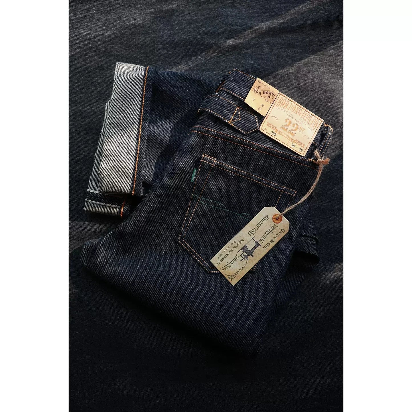 BOB DONG 22oz Men's Buckle Back Jeans Pocket Designs Rigid Selvedge Denim Pants