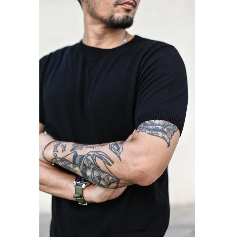 Saucezhan Tops & Tees T Shirts for Man Summer Knit Short Sleeve Shirt O-neck 100% Cotton