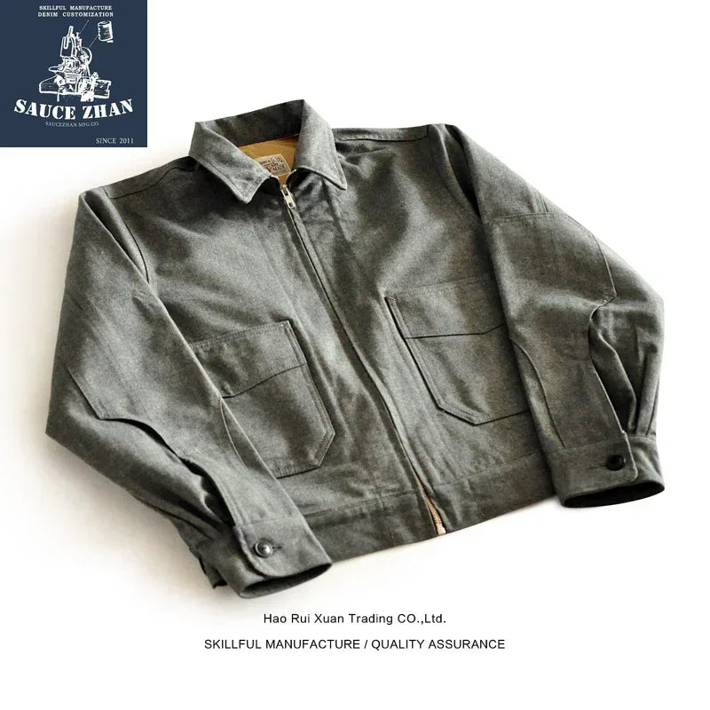 SauceZhan 1940 Safari Style Jacket Short Work Jacket VINTAGE 100% Cotton Men Jacket Solid  Mens Jackets Chamarras Para Hombre